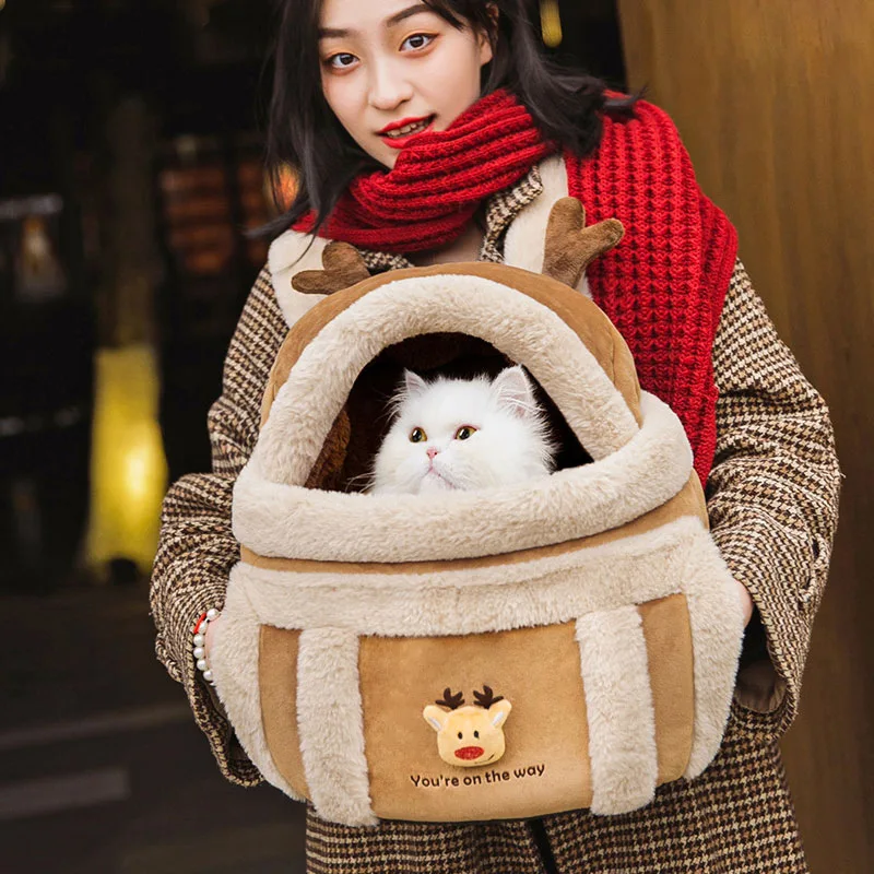 Furry Warm Cat Carrier Portable Pet Travel Bag Luxury Outdoor Handbag Car Seat Winter Cozy Nest for Puppy Kitten Transport