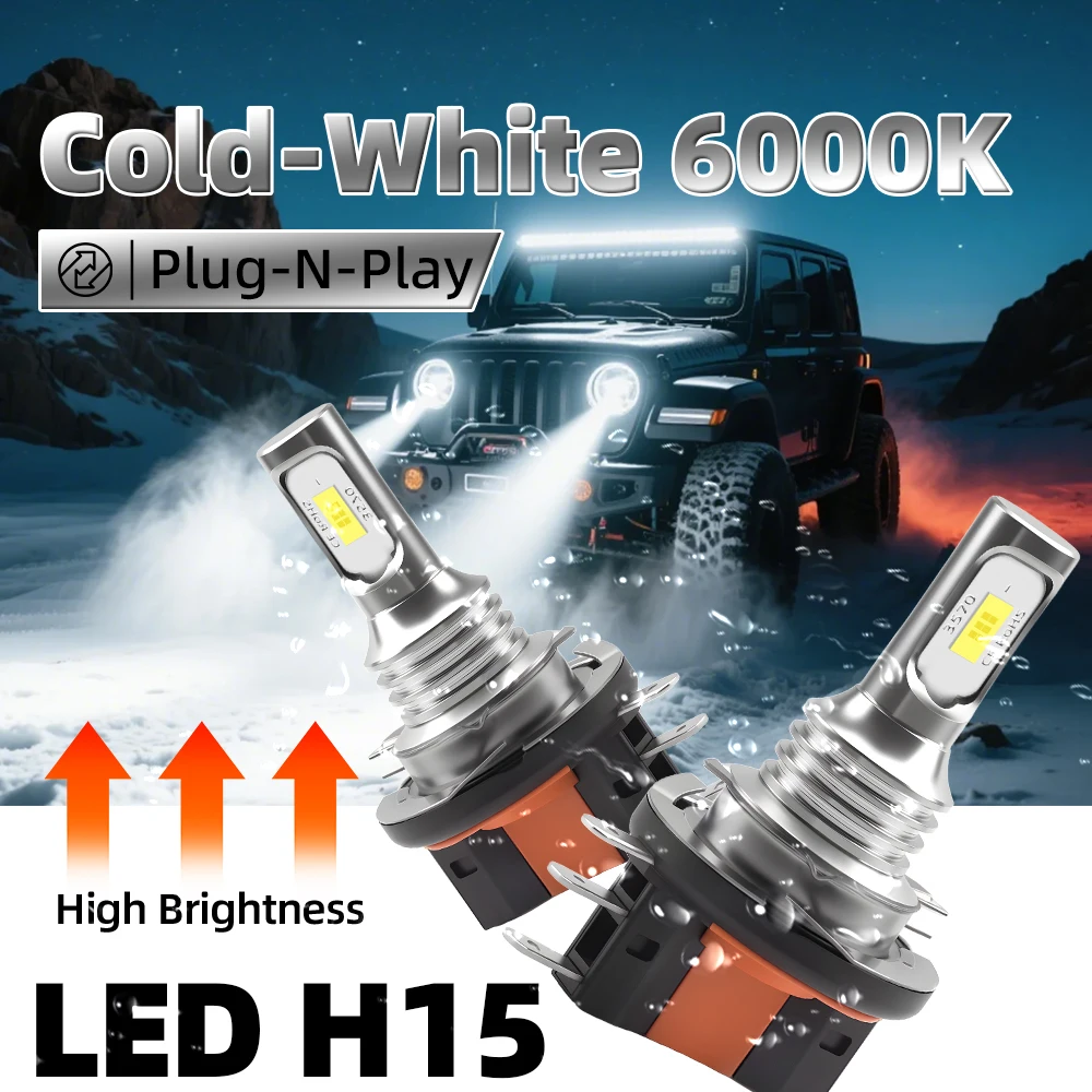 2Pcs H15 LED Headlight Bulb 20000LM High Beam Day Driving Running Light 3570 CSP Car Light Auto Lamp for VW Audi BMW Ford Mazda