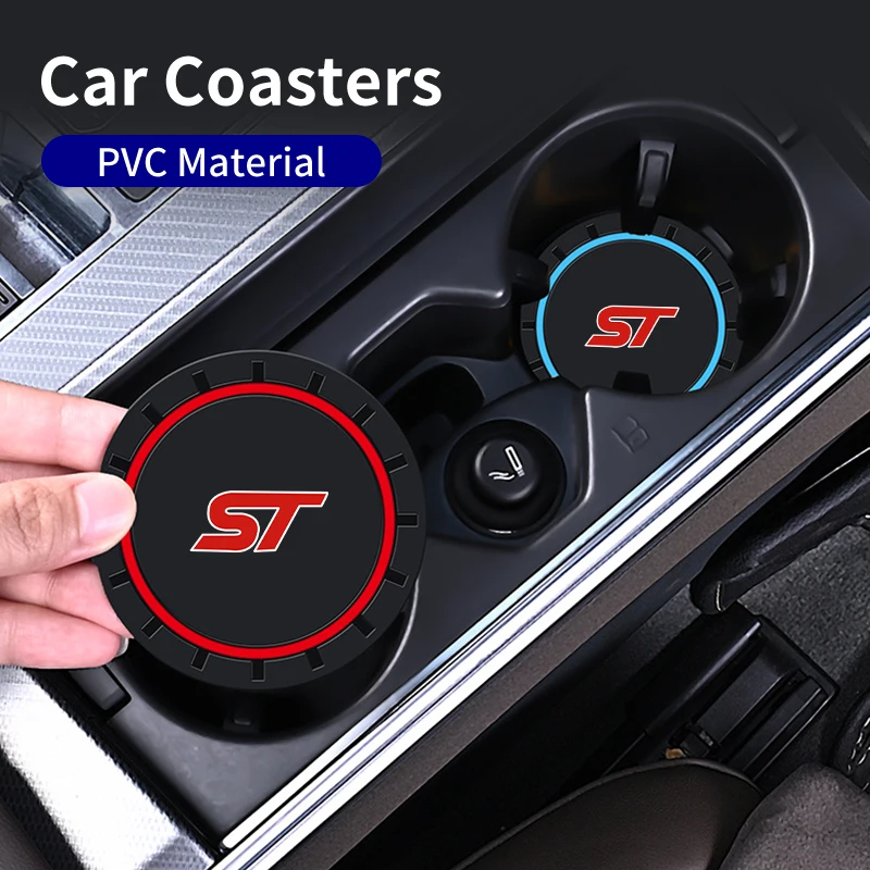 2Pcs Car Coaster Console Silicone Water Cup Anti-slip Pad Accessories For Ford ST Racing Performance Focus Mk2 Mk3 Fiesta Ranger