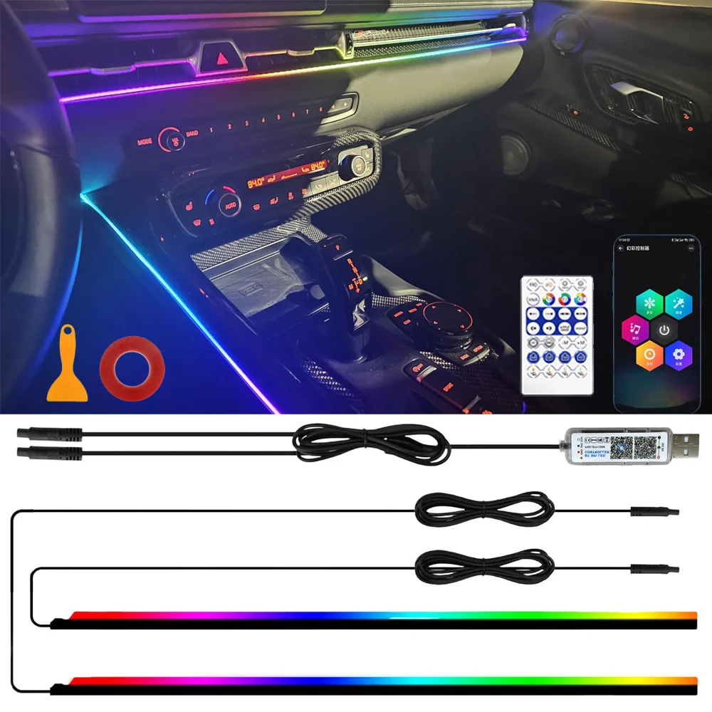 Car Interior LED Strip Lights Acrylic RGB Auto Ambient Lighting with Dreamcolor Center Console Dashboard Lamps with APP Remote