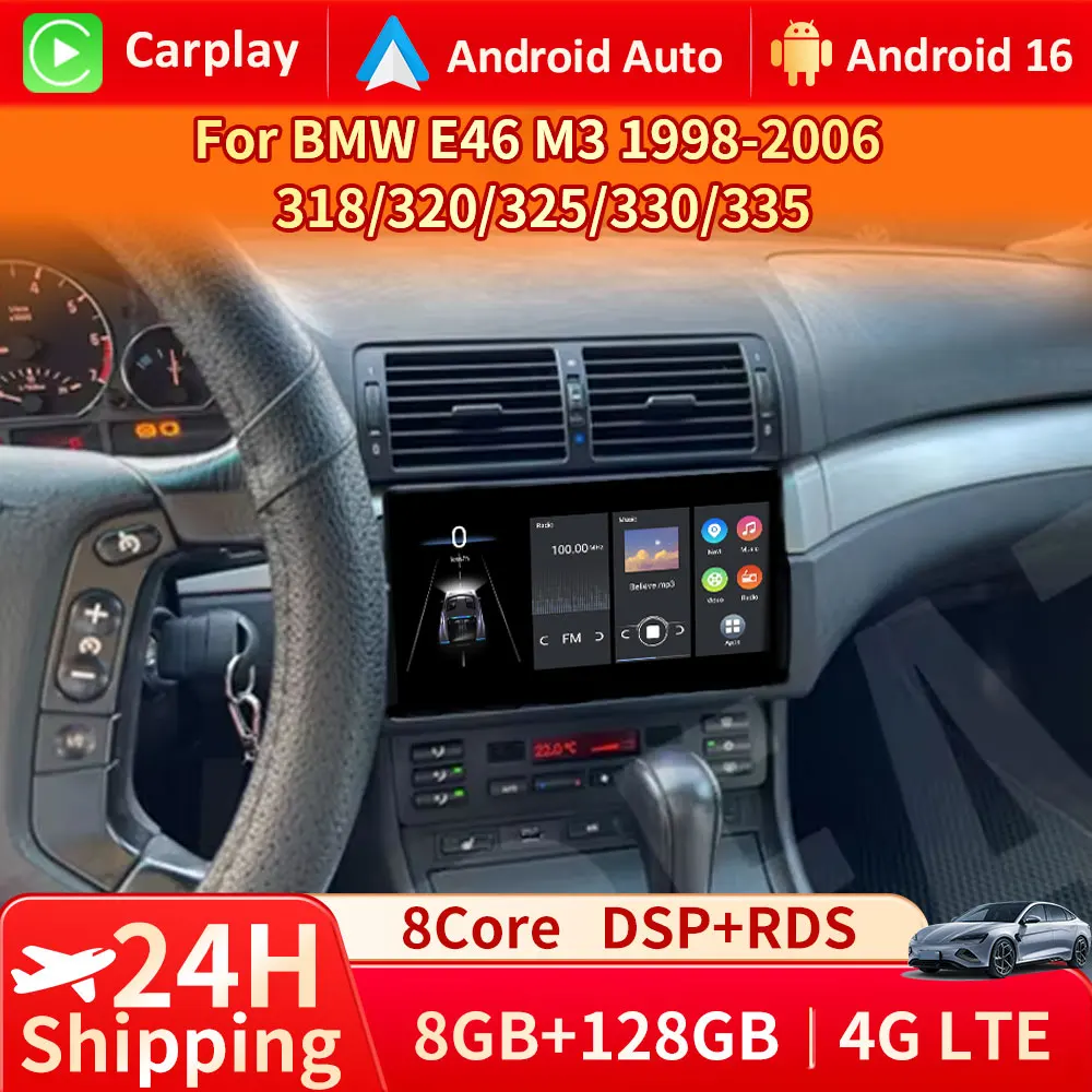 Android 16 9'' Wireless Carplay Car Radio Stereo Multimedia Player for BMW E46 M3 318 320 325 330 335 1998-2006 Car Player