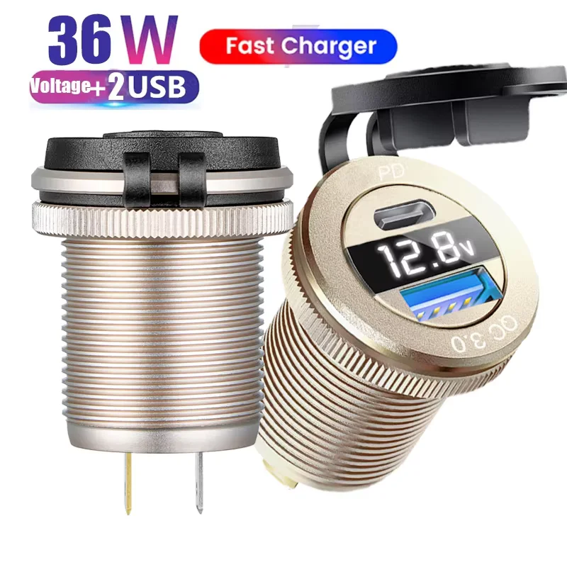 12/24V Dual USB Car Socket Charger LED Voltmeter Power Socket Car USB Port Fast Charger for RV Boat Marine Truck