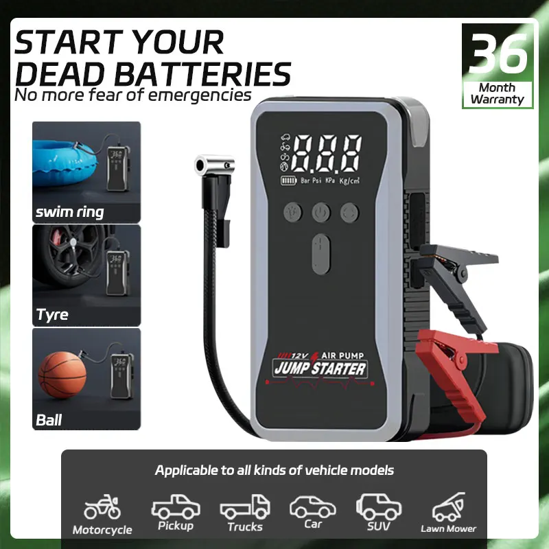 New 1000A Car Jump Starter Power Bank Portable 150PSI Air Pump Car Battery Emergency Boosters 12V Starting Device Car Starter