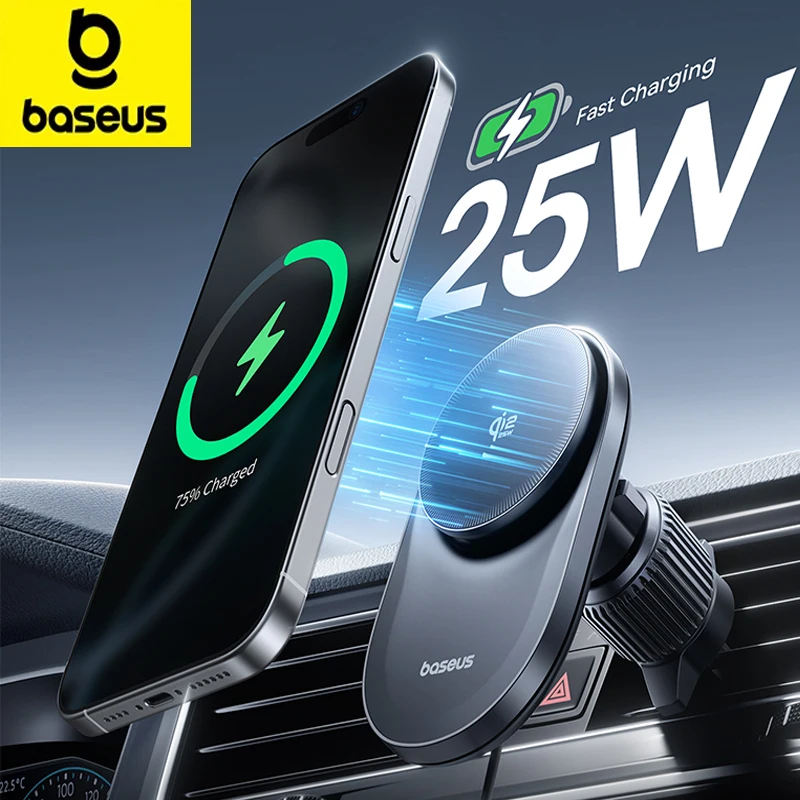 Baseus Qi2.2 Cooling Magnetic Car Phone Holder 25W Wireless Charger Fast Charging for iPhone Samsung Dashboard Center Console