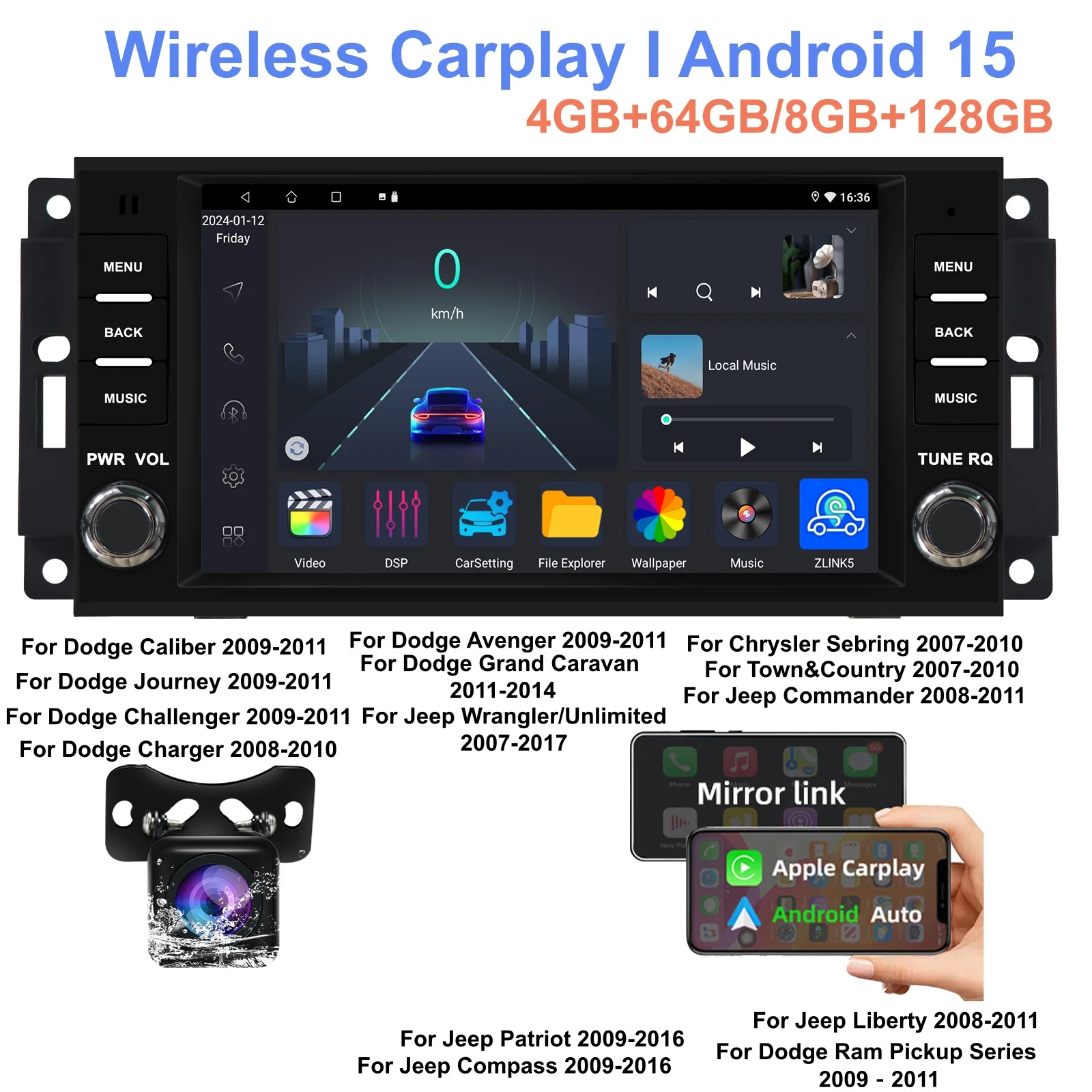 Car Radio, Auto Screen Stereos 7inch Car radio bluetooth For Dodge For Jeep For Chrysler Android 15 Carplay Multimedia Monitor