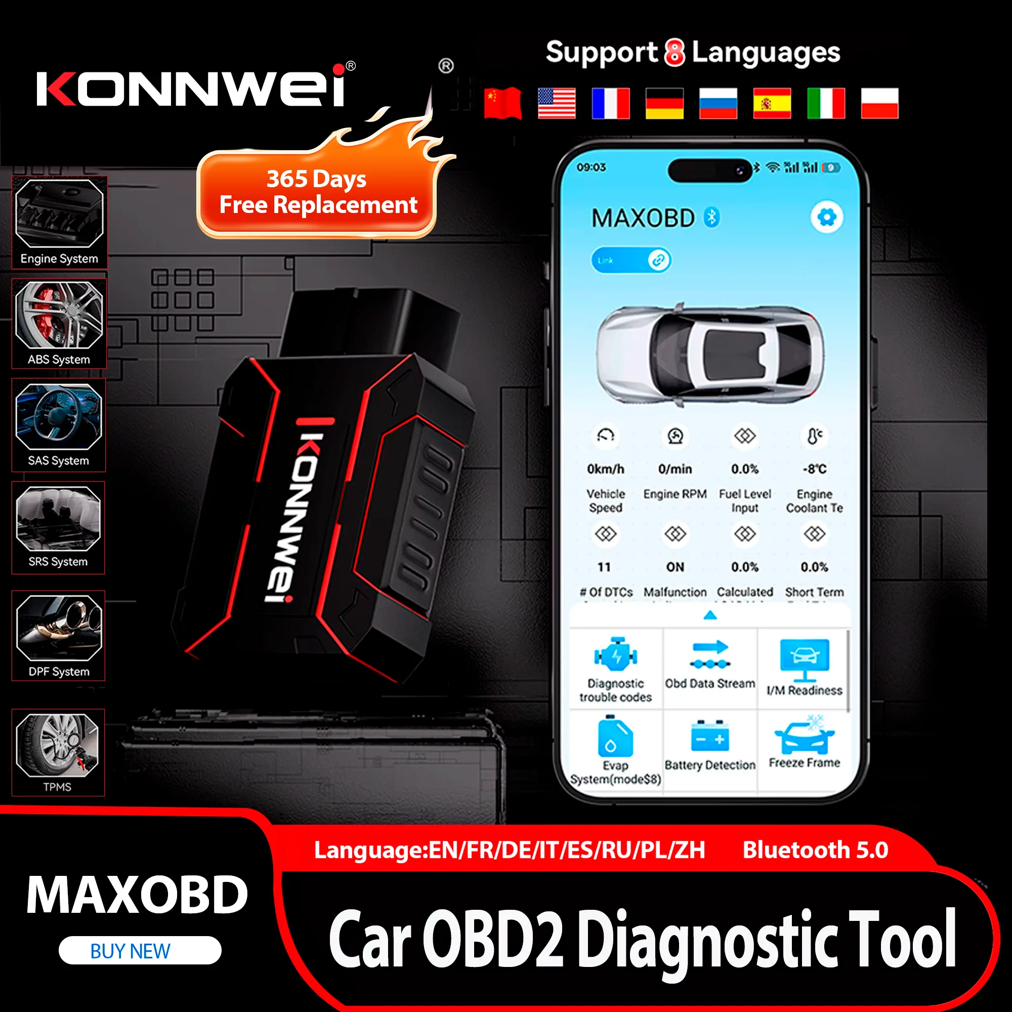 2026 KONNWEI MAXOBD Car OBDII Fault Diagnostic Tool Full System Deep Scan Bluetooth Connection OBD2 Scan Tool