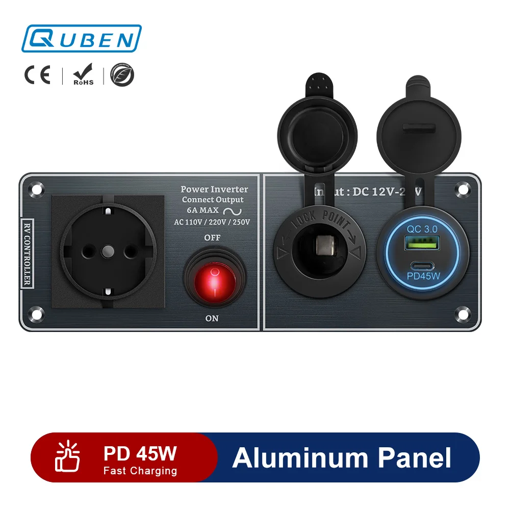 Car Charger Multi-Functions Aluminum Panel Inverter AC110V 220V Dual Port USB QC3.0 12V 24V for RV Yacht Travel Trailers