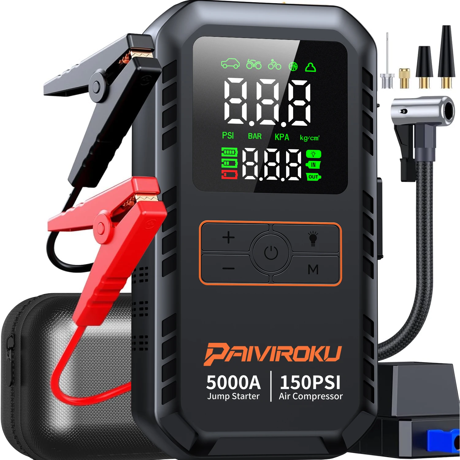 5000A Car Battery Jump Starter with Air Compressor 150PSI Air Pump 12V Auto Battery Booster Power Bank Portable Tire Inflator