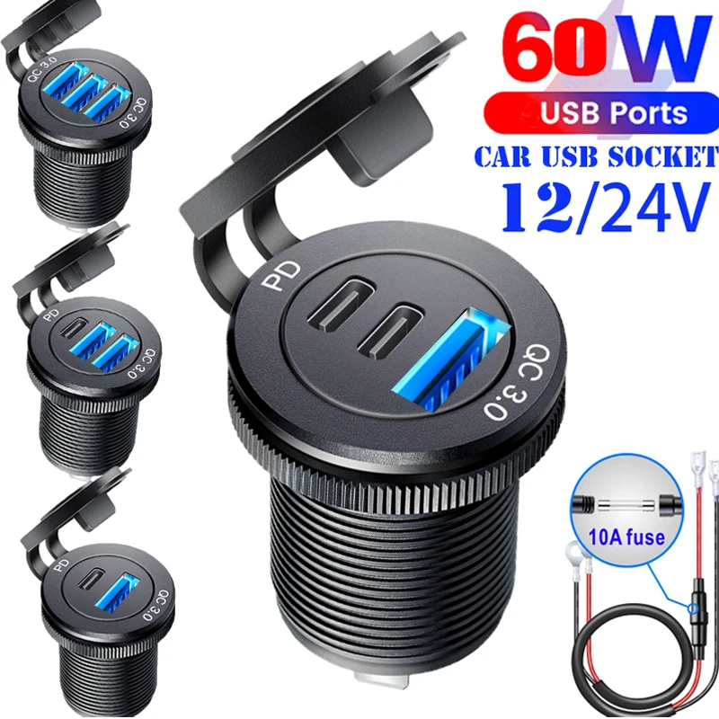 USB Charging Socket QC3.0 and PD Type C 3 Ports Car Charger Adapter for BMW X3 E83 E87 BMW X5 E53 F30 F20 F10 Accessories