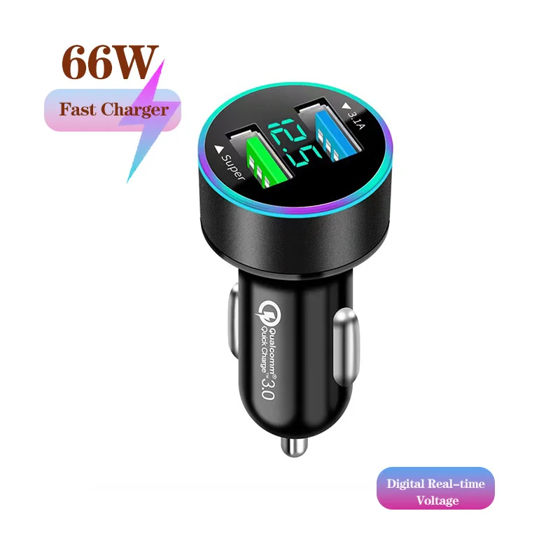 120W 2Port USB Digital Real-time Voltage car charger QC3.0 car Super Fast charger for Phones Car cigarette lighter adapter