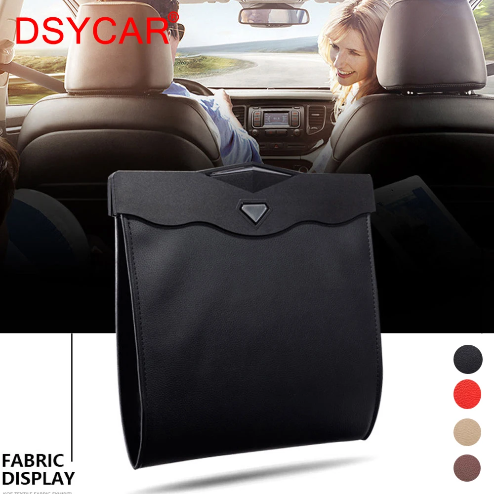 DSYCAR 1Pcs LED Car Garbage Bag Waterproof Magnetic Adsorption Trash Can Back Seat Hanging Leather Storage Pocket Leak-proof New