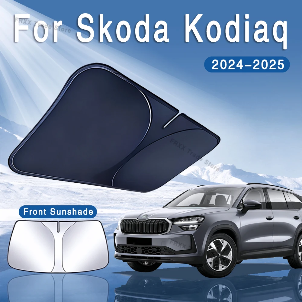 For Skoda Kodiaq 2024 2025 MK2 Foldable Car Sun Visor Front Windshield Sunshade Heat Insulation Summer Colling Auto Accessories