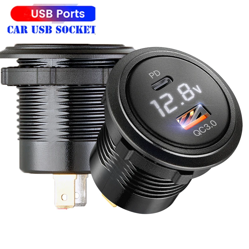 12V/24V USB Car Charger Power Socket with led PD and QC3.0 Fast Charging Charger for Car RV Boats Motorcycle