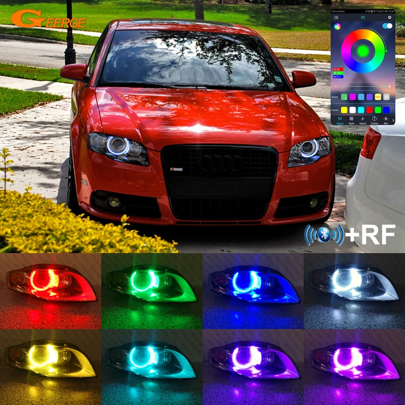 For Audi A3 8PA A4 S4 RS4 B7 RF Remote Bluetooth APP Ultra Bright Multi Color RGB LED Angel Eyes Kit Halo Rings Car Accessories