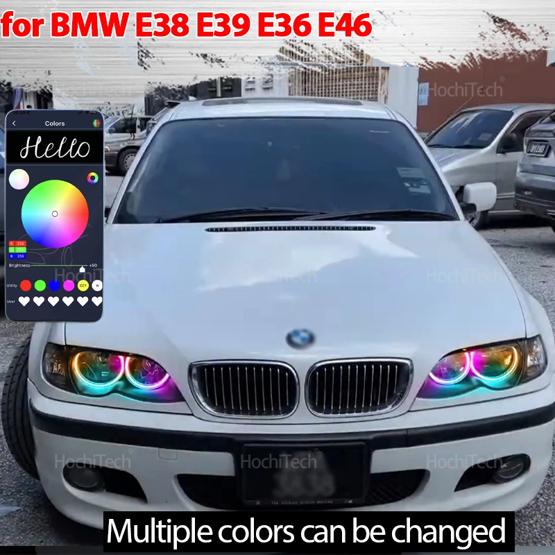 For BMW 3 5 7 Series E36 E46 E39 E38 RGB Dynamic Revolving Angel Eyes LED APP control Sequential Flowing Multicolor Car Rings