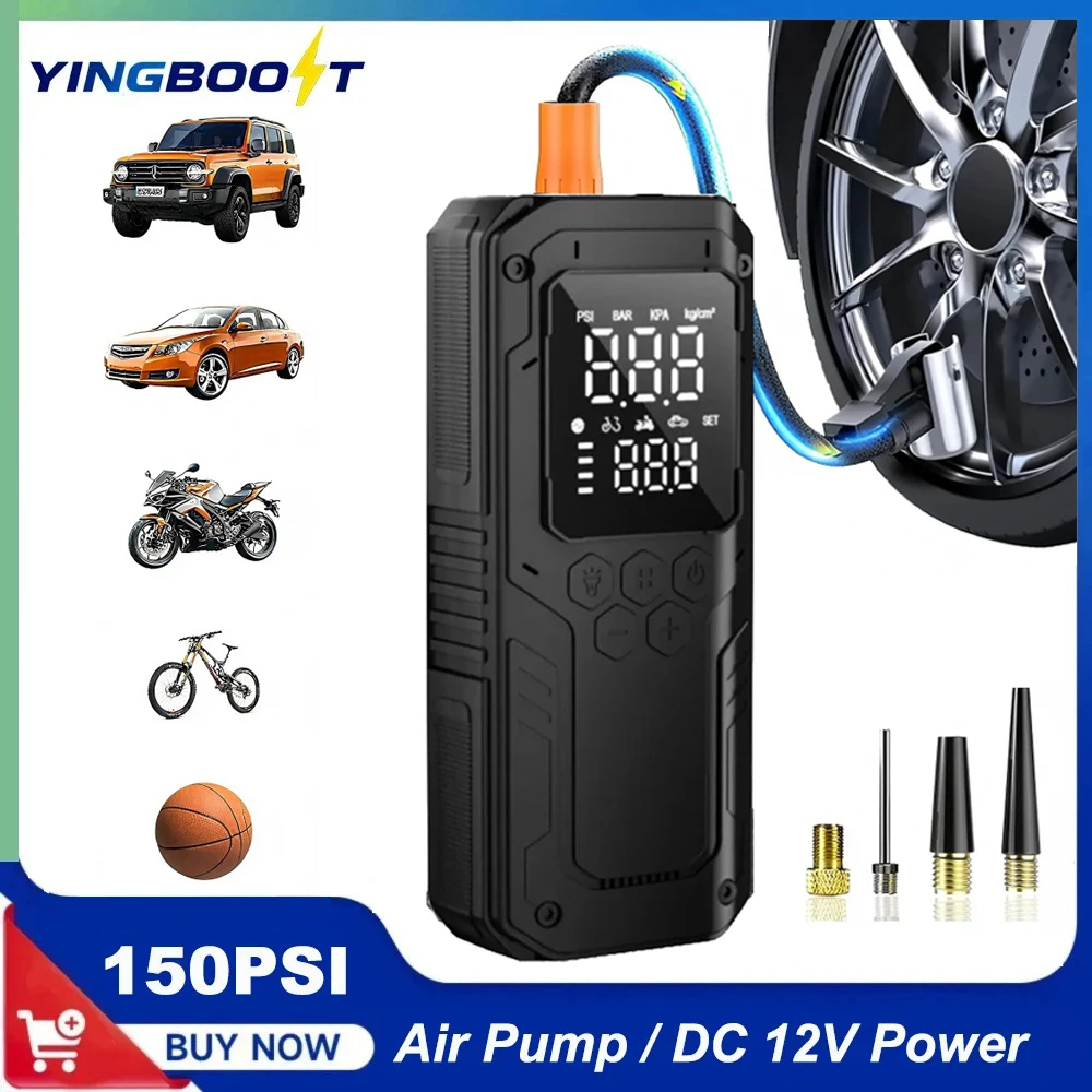 YINGBOOST 150PSI Car Air Pump Tire Inflator Digital Tire Pressure Tire Pump Air Compressor Power Bank with DC 12V Power Cord