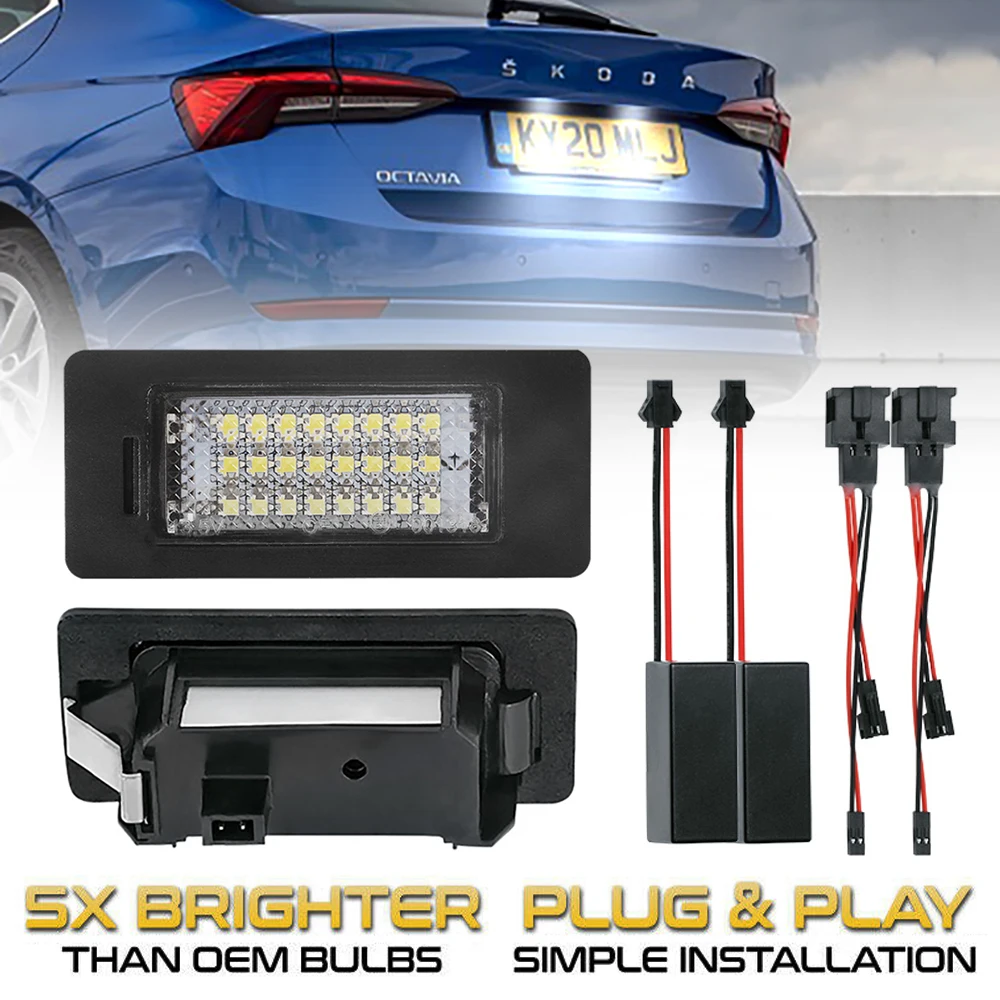 2PCS No Errors 24 SMD LED Number License Plate Light For Skoda Superb Kodiaq Octavia Karoq Rapid Yeti Scout Car Accessories