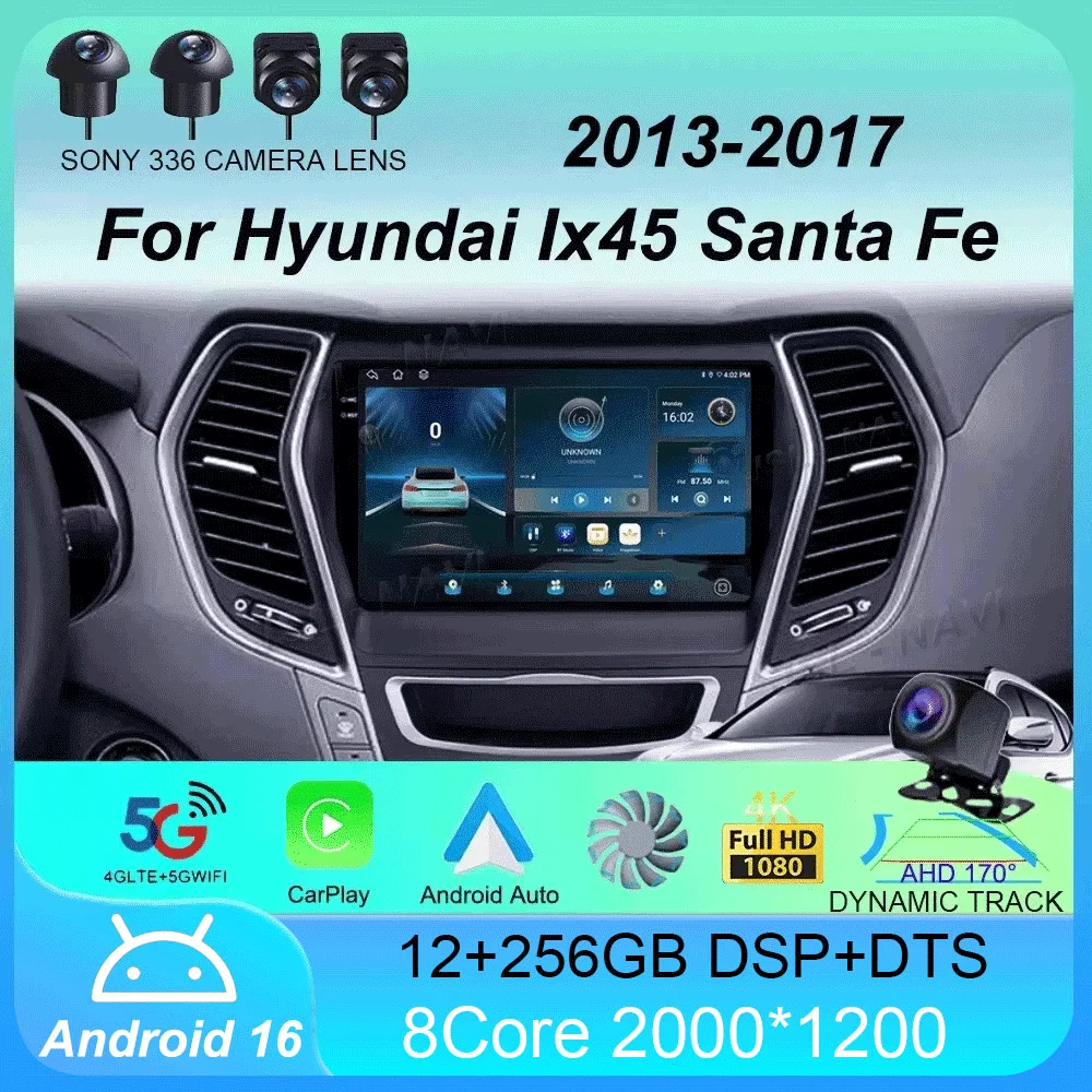 Android 16 For Hyundai Ix45 Santa Fe 2013 2014 2015 2016 2017 Car Radio GPS Carplay Multimedia Player Navigation Stereo Auto DSP