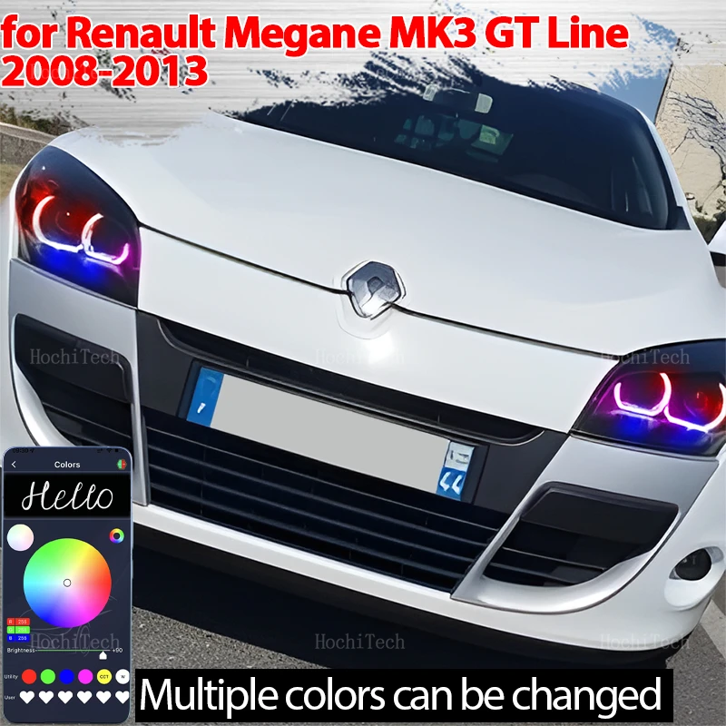 For Renault Megane MK3 GT Line 2008-2013 RGB multi colors Light Rings APP Turn signal flashing DRL LED Angel Eyes Kit