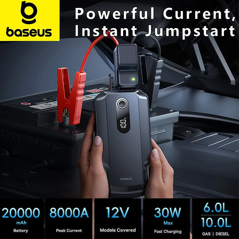 Baseus 20000mAh Car Jump Starter Power Bank 8000A 12V Portable Car Battery Starter Car Battery Emergency Booster Starting Device