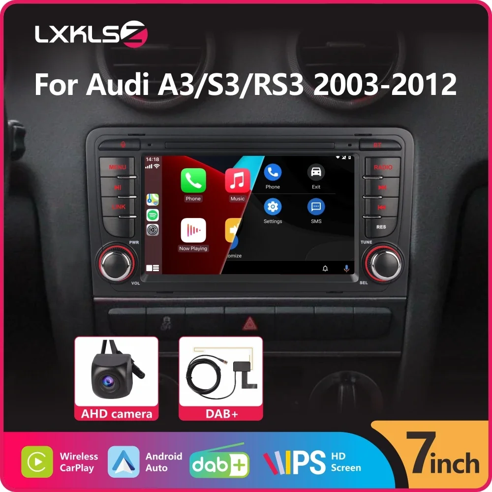 Car Radio with Wireless Carplay Android Auto for Audi A3 S3 RS3 2003-2012 with 7