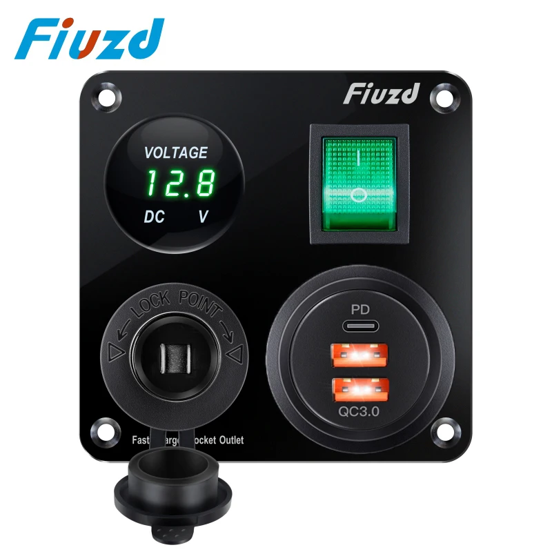 12/24V QC3.0 PD Car Charger Socket Quick Charge Dual USB with ON/OFF Outlet Panel Adapter for Truck Camper Caravan Accessories