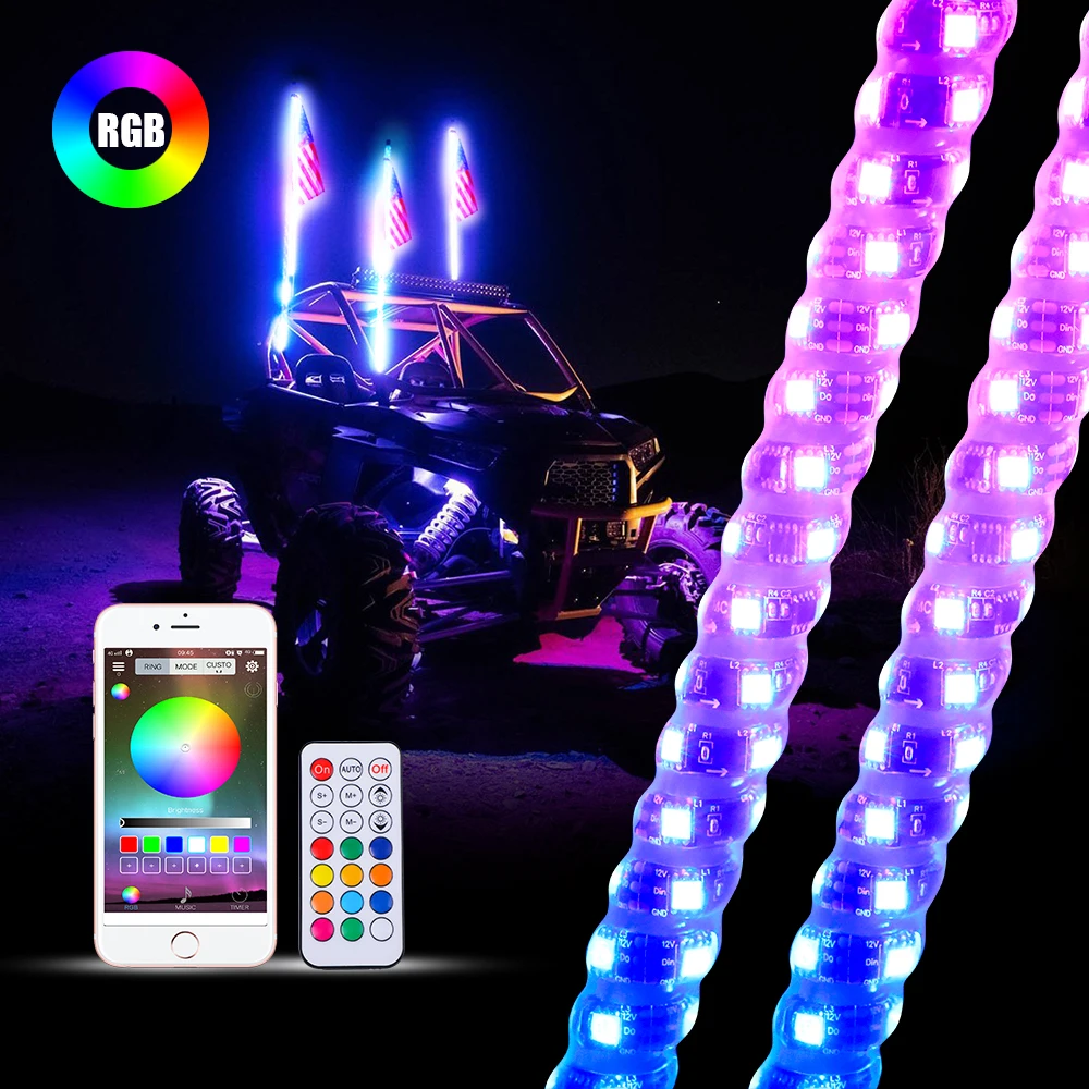 3/4/5FT LED Whip Light RGB Waterproof Multi-Color Flagpole Lamp Bowlight for Offroad Sand Rails/Buggies, SxS, ATV/UTV,RZR,Trucks