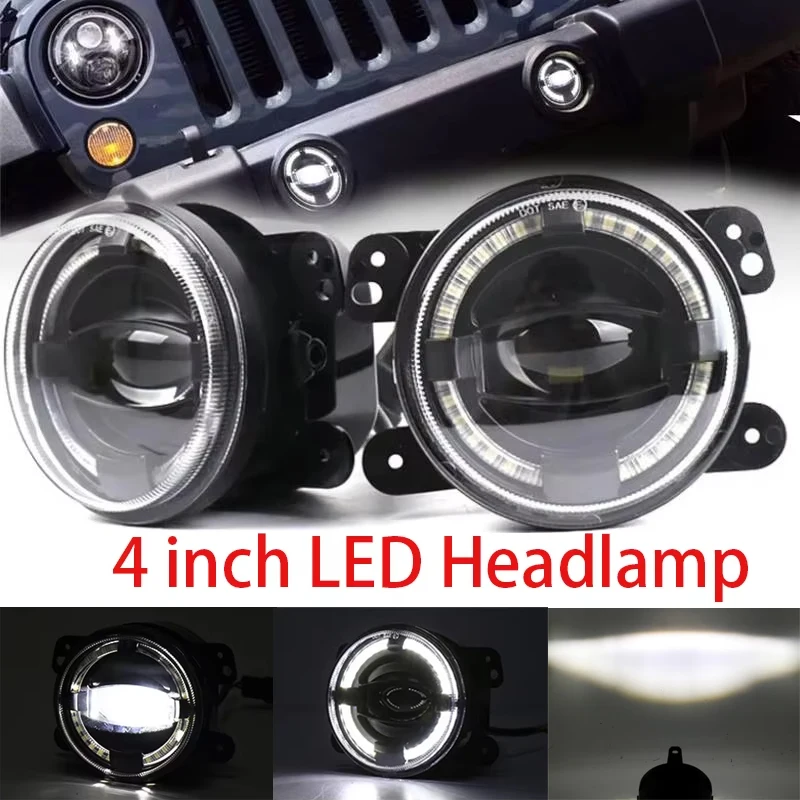 4 Inch LED Angel Eye Fog Lamp White Halo Ring DRL 6000K Work Light Headlight for Jeep Wrangler JK Driving Fog Lamp Headlight