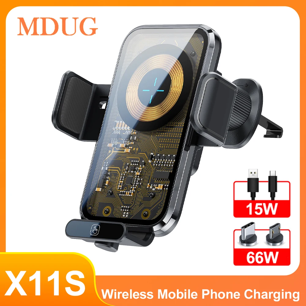 66W/15W Wireless Car Charger X11S Auto Car Phone Holder Mount For iPhone 16 15 14 13 Samsung Infrared Fast Car Charging Stand