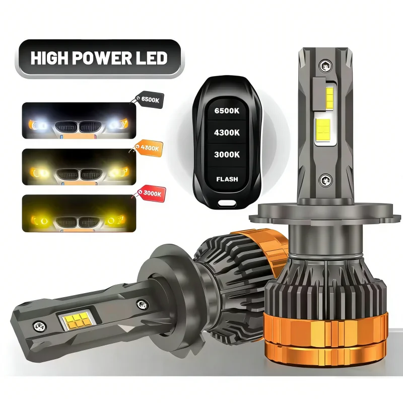 H4 LED Headlights With H1 H7 H11 9005 9006 HB3 HB4 6000K 4300K 3000K Three Color Remote Control for Car Headlights Lights 12V