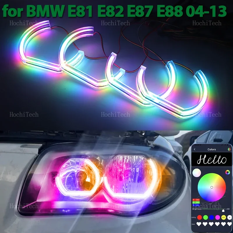 For BMW 1 Series E81 E82 E87 E88 2004-2013 Sequential DTM Style RGB Light Rings App control LED Angel Eyes Kit with turn signal
