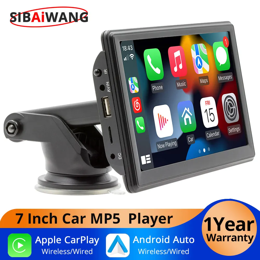 Portable 7Inch Car Radio Multimedia Video Player Wireless Android Auto Carplay MP5 Stereo IPS Screen Bluetooth Rear View Camera