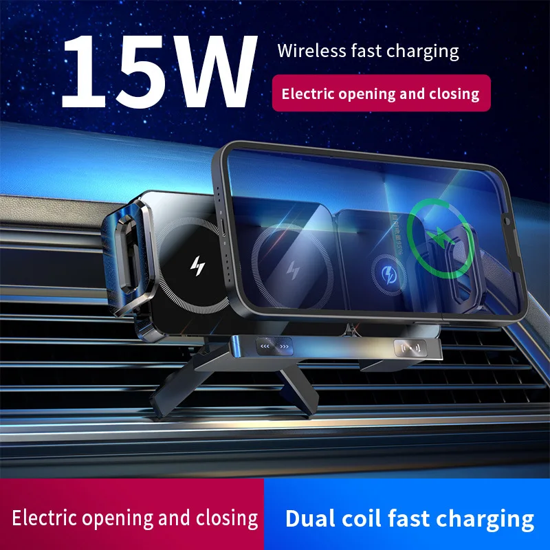Universal Car Wireless Charger Dual Coil Foldable Phone Holder Car Phone Mount Fast Charging For Samsung iPhone Xiaomi Z Fold
