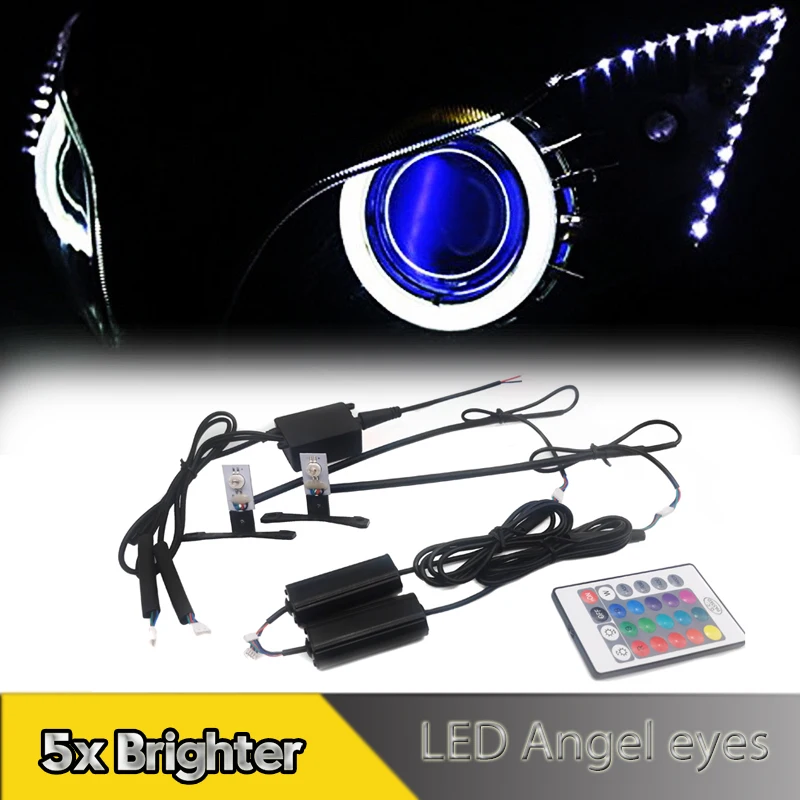 2x LED Car Devil Eye Demon Evil Eyes RGB Multicolor LED Headlights DRL Daytime Running Light Projector Lens Lamp Car Accessories