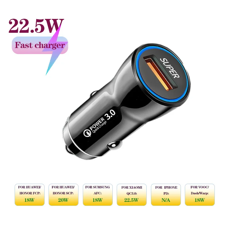 1Port/2Port 22.5W/33W/36W Car Charger QC3.0 Car Super Fast Phone Charger Adapter for iPhone iPad Xiaomi Huawei Samsung OPPO VIVO