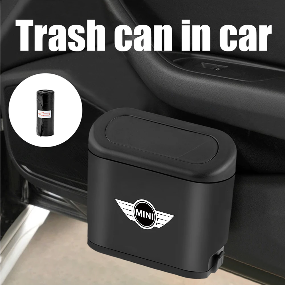 Car Emblem Interior Hanging Trash Can Ash-bin Storage Box Organizer For MINI Cooper S JCW WORKS R55 R56 F55 F56 R57 R58 R59 R60