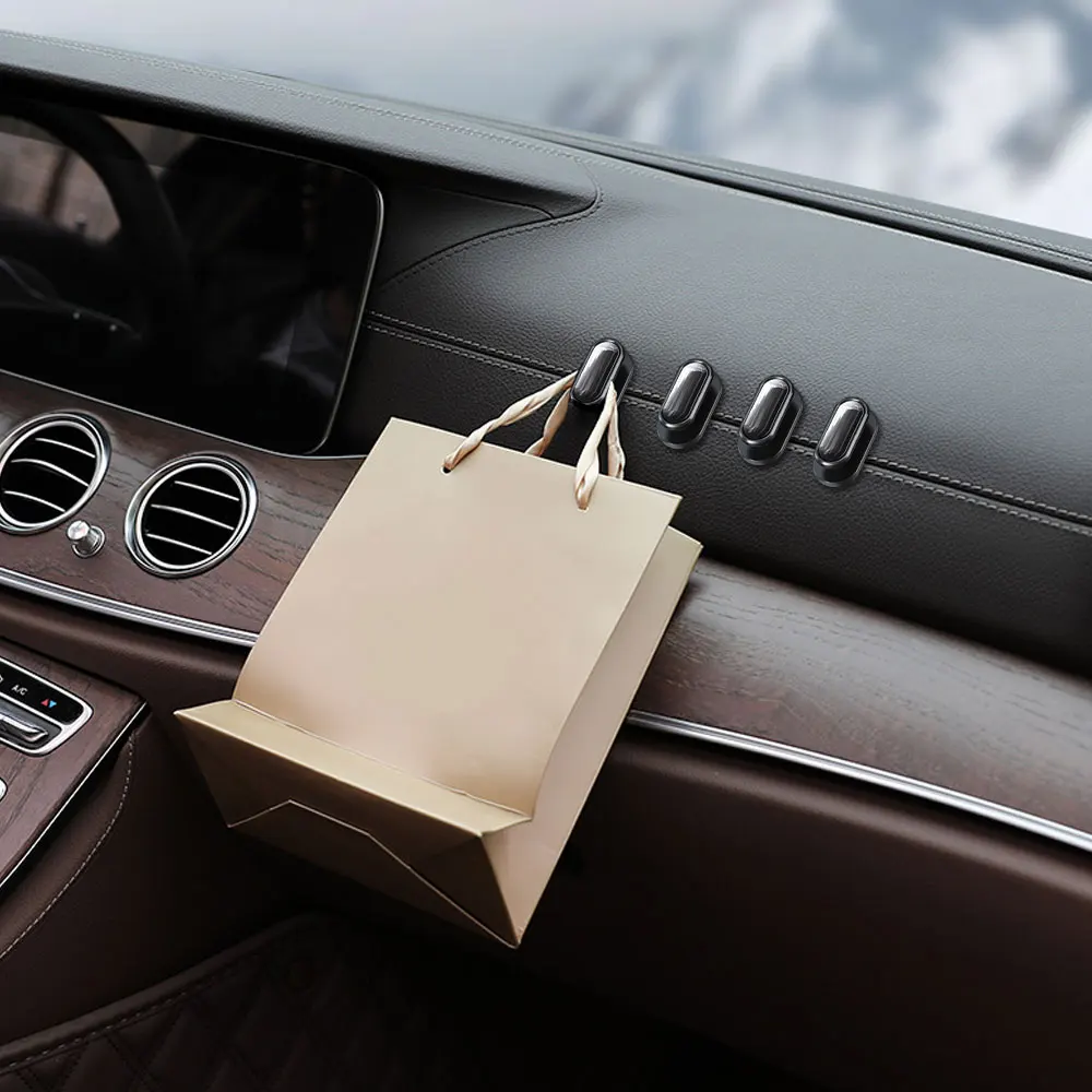 4pcs Car USB Cable Key Storage Self Adhesive Wall Hook Hanger Interior Organizer Storage Hook Car Fastener Clip Accessories