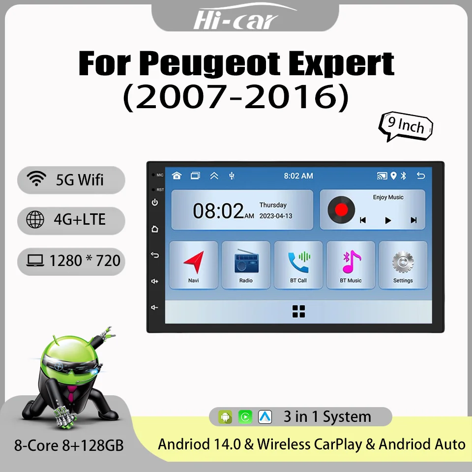Android 14 2 Din Car Radio Auto Video for Peugeot Expert 2007 - 2016 GPS CarPlay Multimedia Video Player Head Unit Radio Stereo
