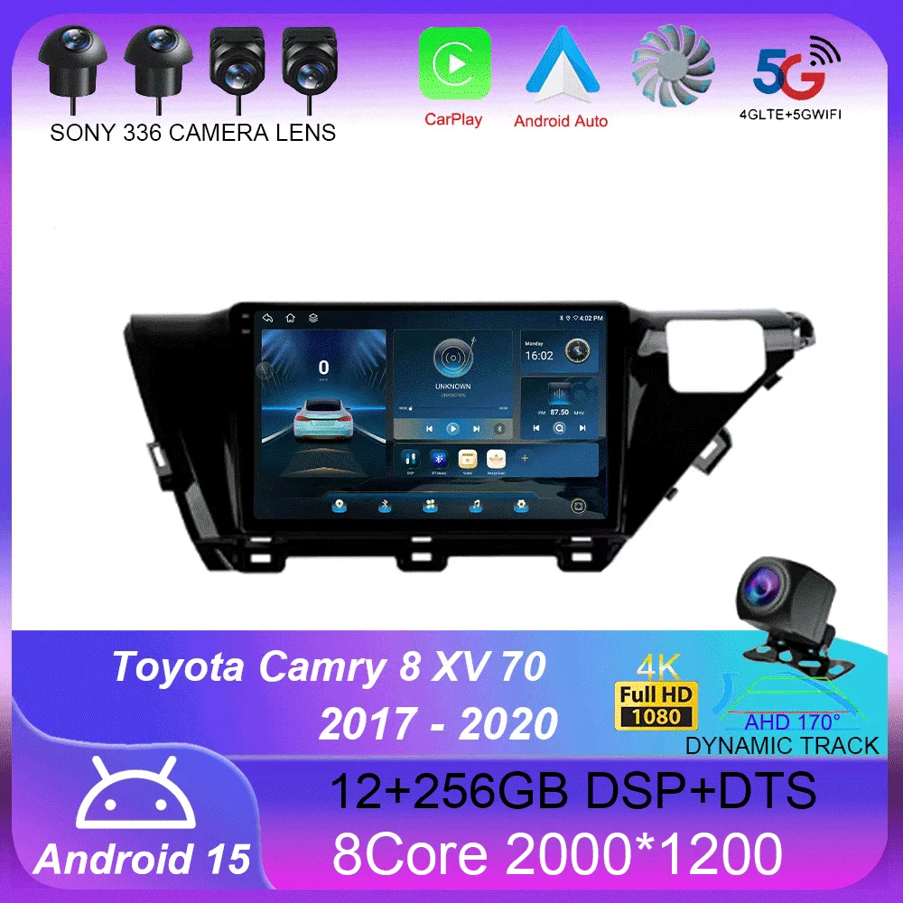 For Toyota Camry 8 XV 70 2017 - 2020 Carplay Auto 4G+WIFI GPS Car Radio Navigation Multimedia Video Player Stereo BT Android 15