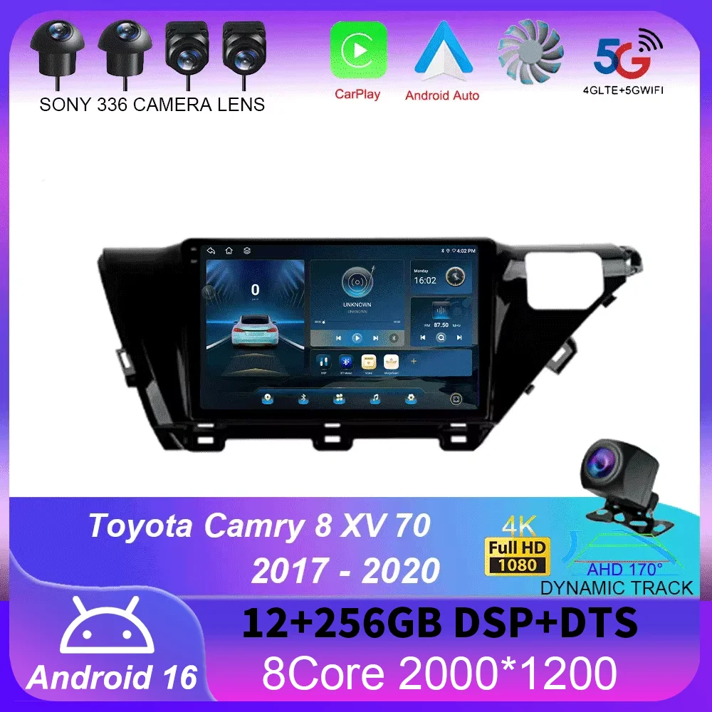 For Toyota Camry 8 XV 70 2017 - 2020 Carplay Auto 4G+WIFI GPS Car Radio Navigation Multimedia Video Player Stereo BT Android 16