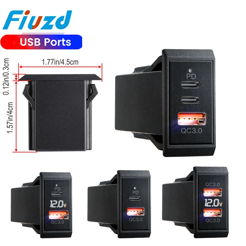 12V/24V USB Outlet 54W QC3.0 and PD Type C 3 Ports Car Charger Socket for bmw x3 e83 e87 bmw x5 e53 f30 f20 f10 accessories