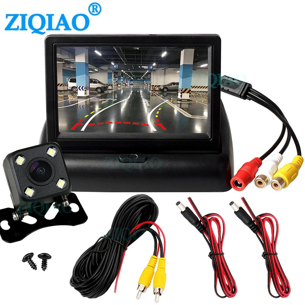 ZIQIAO 4.3 Inch TFT LCD Car Foldable Monitor Dynamic Trajectory Rear View Camera Parking Reverse Monitor System