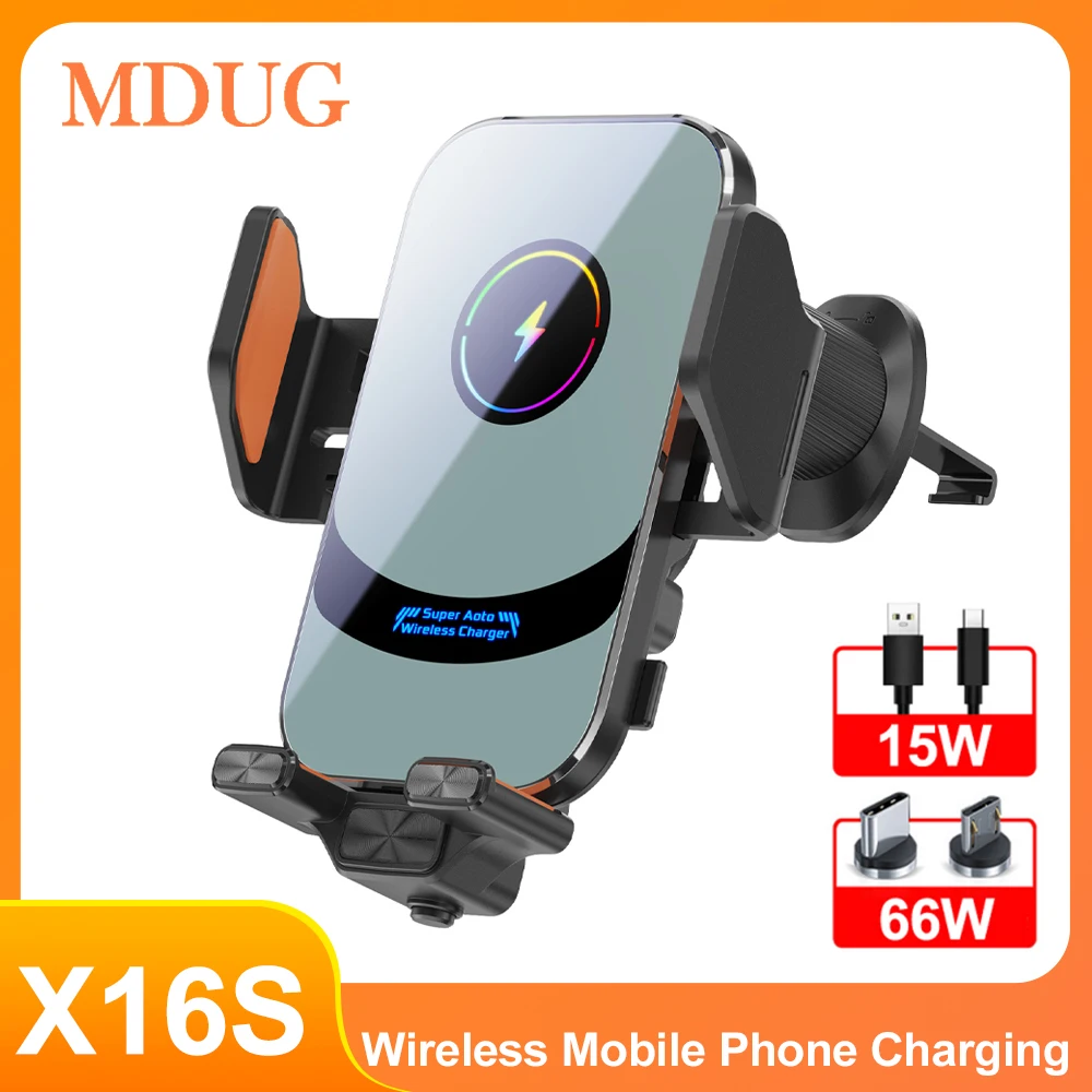 X16S Car Phone Holder 66W/15W Wireless Charger Holder 360° Rotation for iPhone 16 15 14 13 Car Holder Cellphone Bracket Stand