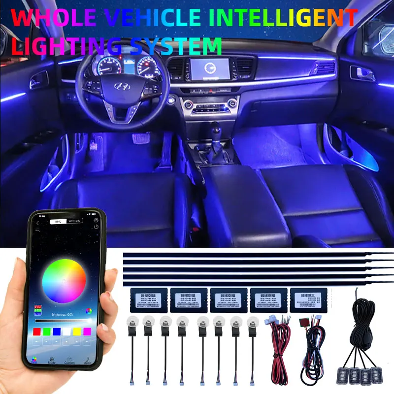 18/22 In 1 Streamer Car Ambient Lights RGB 64 Color LED Interior rgb car led Acrylic Led light Strip interior car accessories