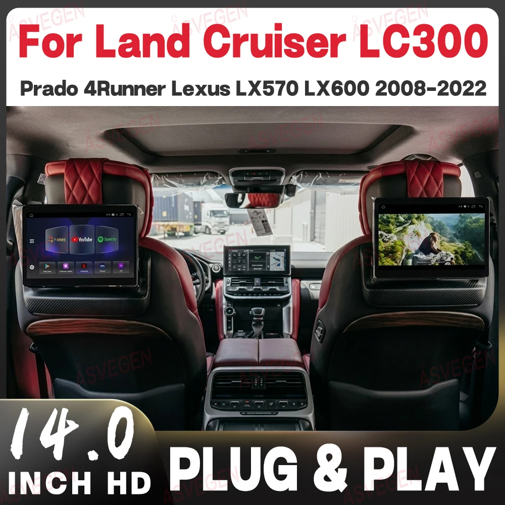 14" Android 14 WiFi Headrest Monitor For Toyota LC300 Prado 4Runner Lexus LX570 LX600 2008-2022 8G 128G Multimedia Tablet