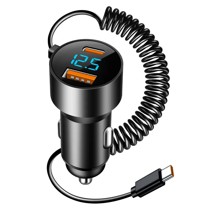 196W Portable USB Car Charger Fast Charging Adapter for Xiaomi Samsung Quick Charging Chargers with Digital Display 100W Cable