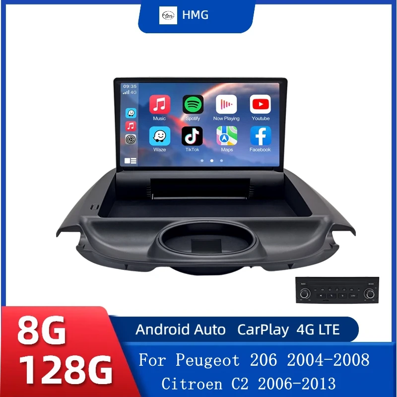 HMG Car Radio For Peugeot 206 2004-2008 For Citroen C2 2006-2013 wireless CarPlay Android Auto intelligent systems autoradio