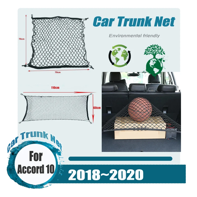 For Honda Accord 10 2018 2019 2020 Car Rear Trunk Net Fits Nylon Organizer Elastic String Luggage Bag Pockets Car Accessories