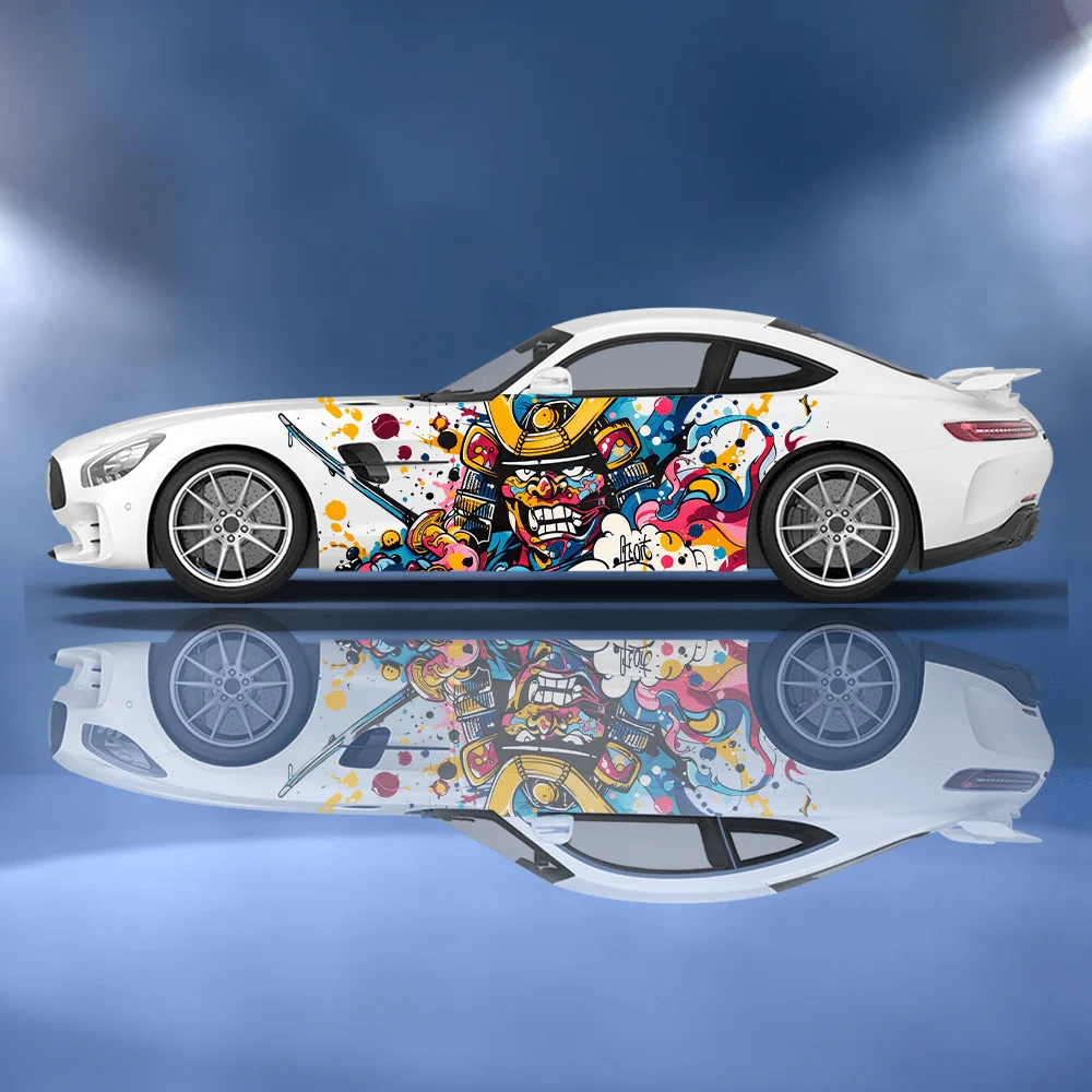 Colored Japanese Samurai Graffiti Car Vinyl Wraps Decal Self-adhesive PVC Sticker Suitable for Trucks SUV Decor Auto Accessories