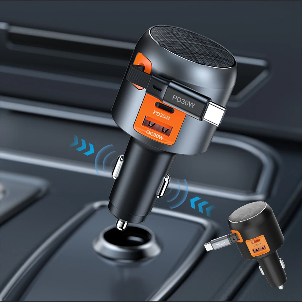 PD 60W 3-in-1 Super Fast Charging Stretch Cable USB To Type-C Car Charger Suitable for Huawei IPhone Tablets Drones Headphones